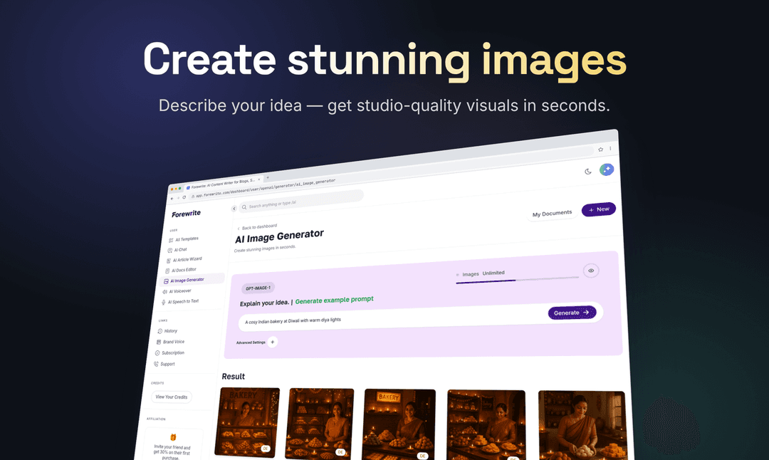 Forewrite AI Image Generator creating images from a text prompt