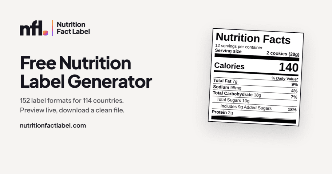 Nutrition Fact Label: free nutrition label generator with 152 formats for 114 countries