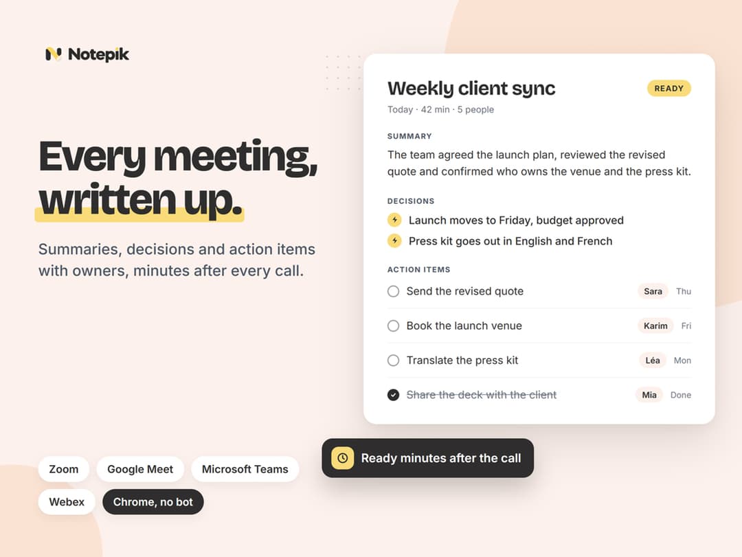 Notepik AI Meetings Assistant