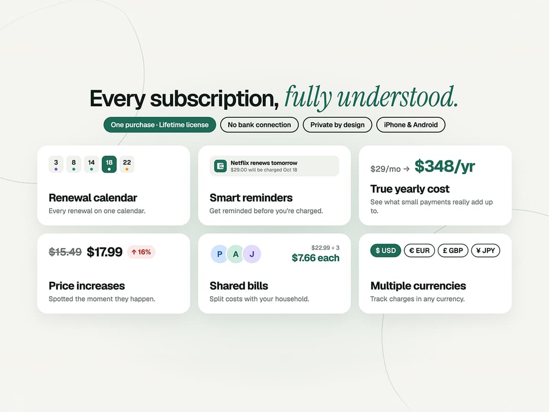 PocketWise Private Subscription Tracker