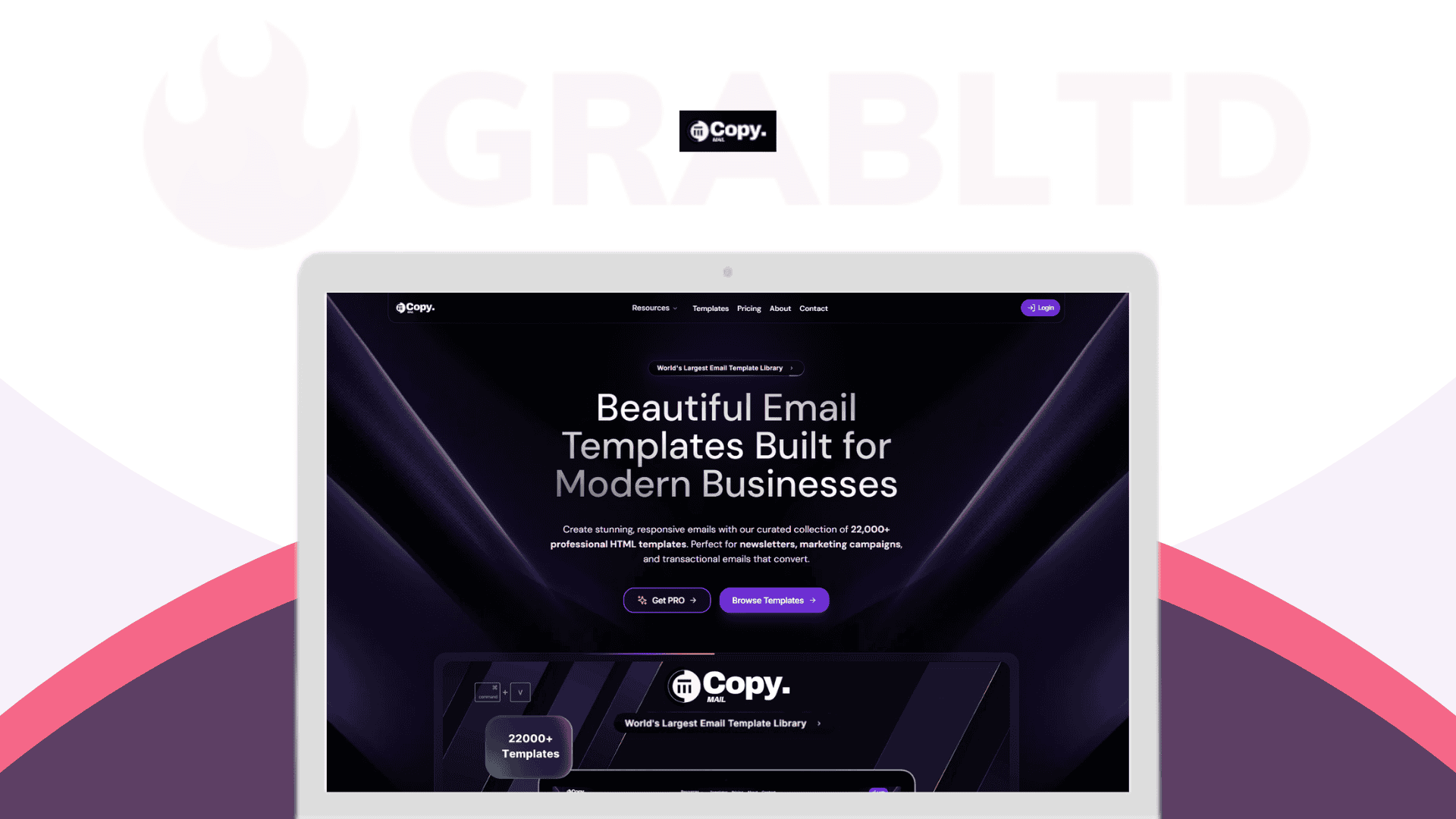 Custom email template design for CopyMail, a modern business email solution by Grabltd.