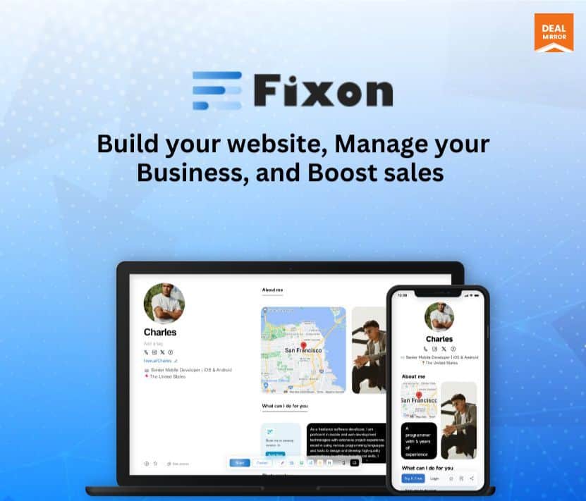 Fixon website builder platform for business management and sales boost.