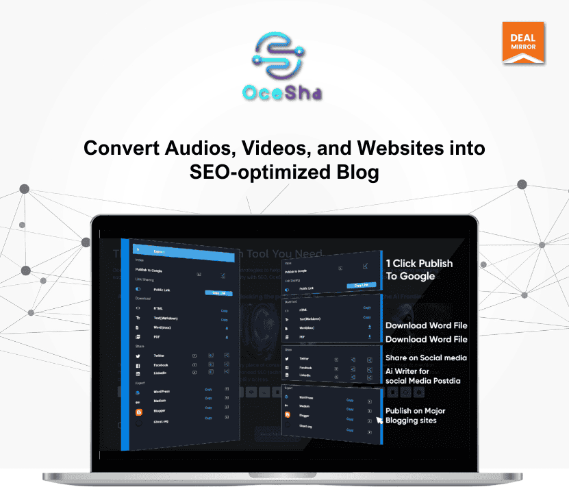 Convert Audios, Videos, and Websites into SEO-friendly Blog content.