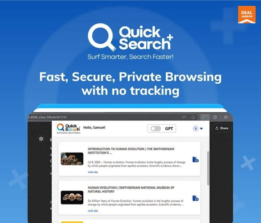 Illustration of Quick Search app interface showcasing private browsing features for Grab Ltd.
