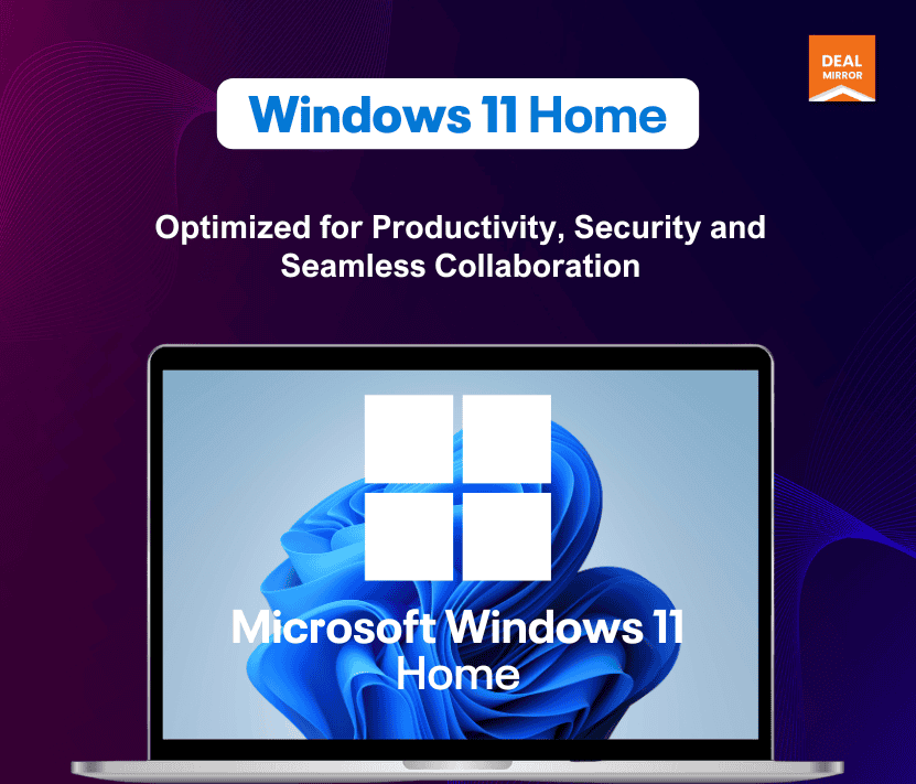 Windows 11 Home operating system on a laptop screen, optimized for productivity and security.